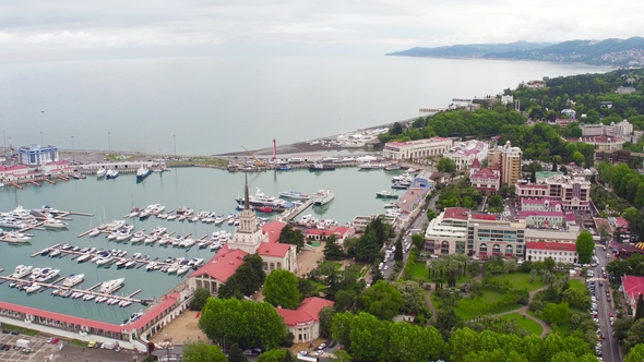 Top View of the City Landscape and the Sea Port of Sochi Russia, Stock ...