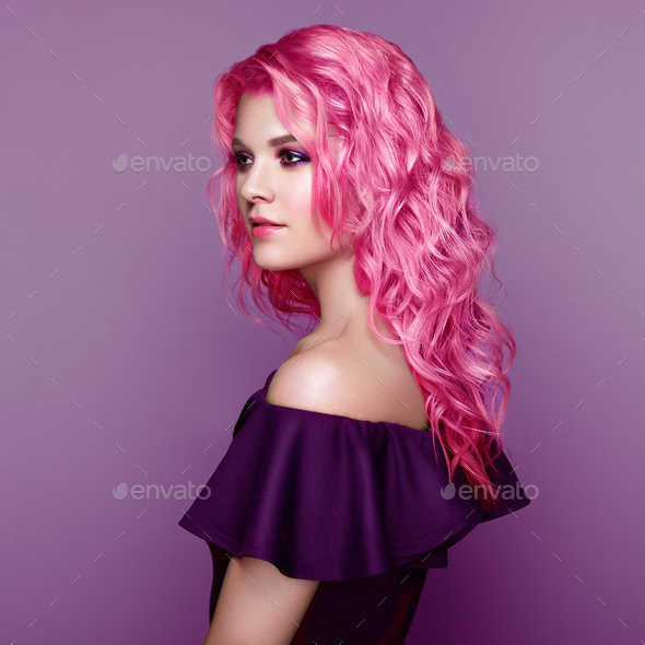 Beauty fashion model girl with colorful dyed hair - Stock Photo - Images