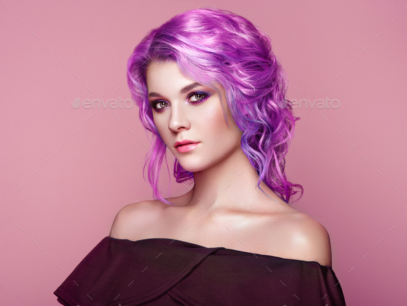 Beauty fashion model girl with colorful dyed hair - Stock Photo - Images