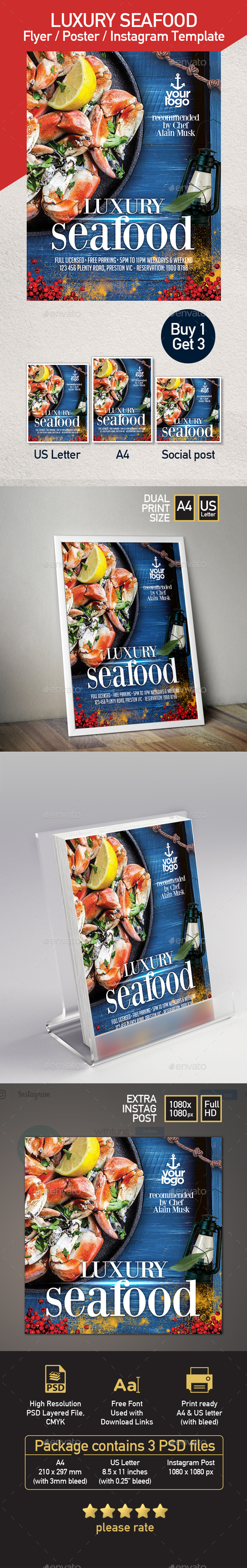Seafood Restaurant - Set of 3 Flyer Templates