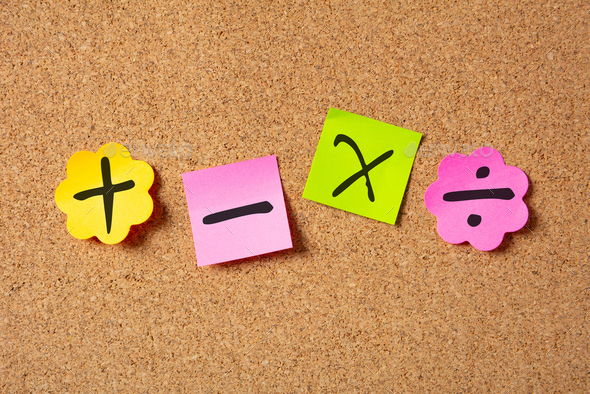 Sticky colorful notes in flower shape, isolated, with math symbols on  corkboard Stock Photo by rawf8