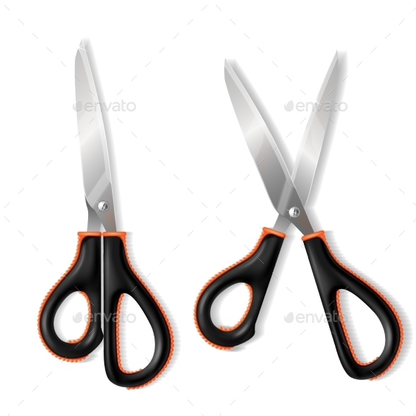 Vector 3d Realistic Scissors with Rubber Handle - Man-made Objects Objects