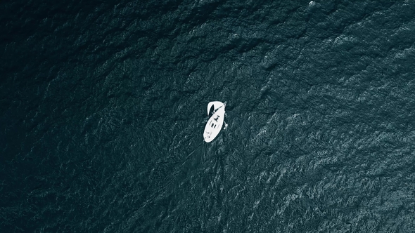 Sailboat Sailing On Opened Sea Yacht From Above Aerial Shoot Stock Footage