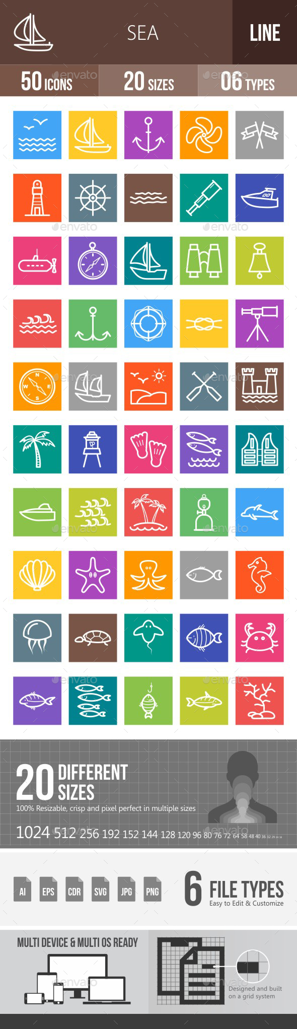 Sea Line Multicolor Icons - Icons