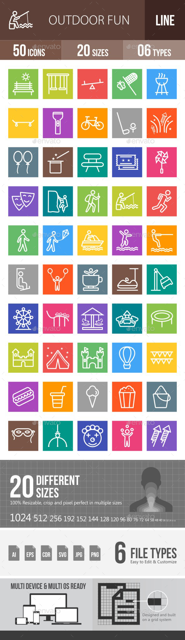 Outdoor Fun Line Multicolor Icons - Icons