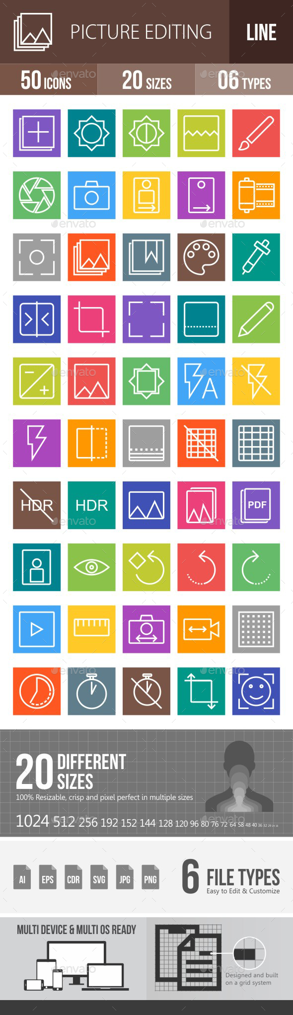 Picture Editing Line Multicolor Icons - Icons