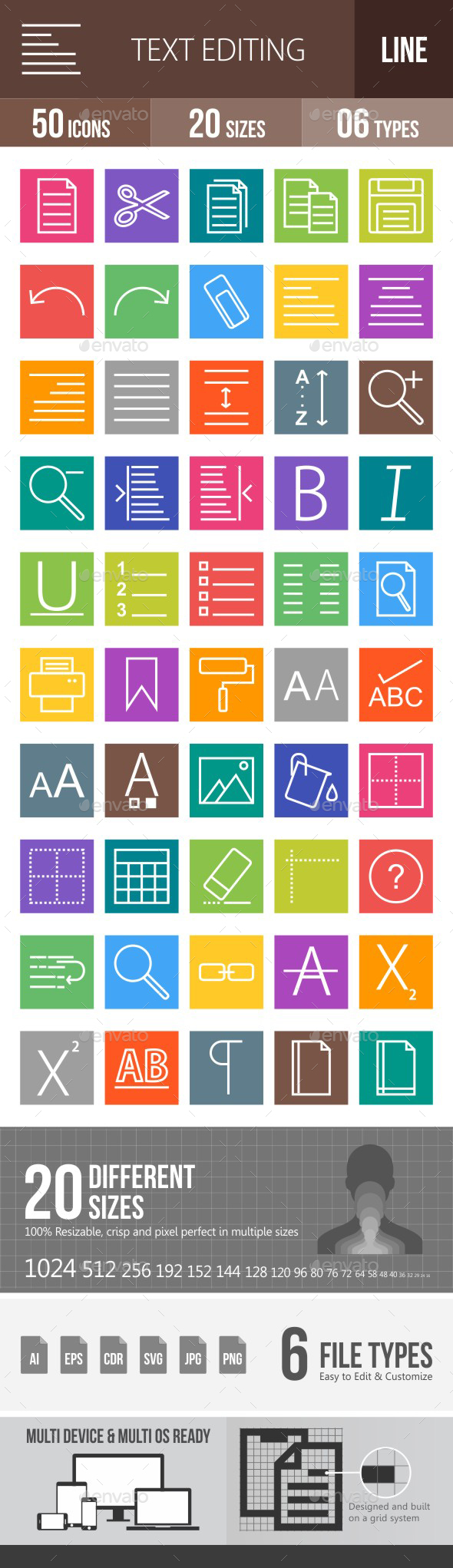 Text Editing Line Multicolor Icons - Icons