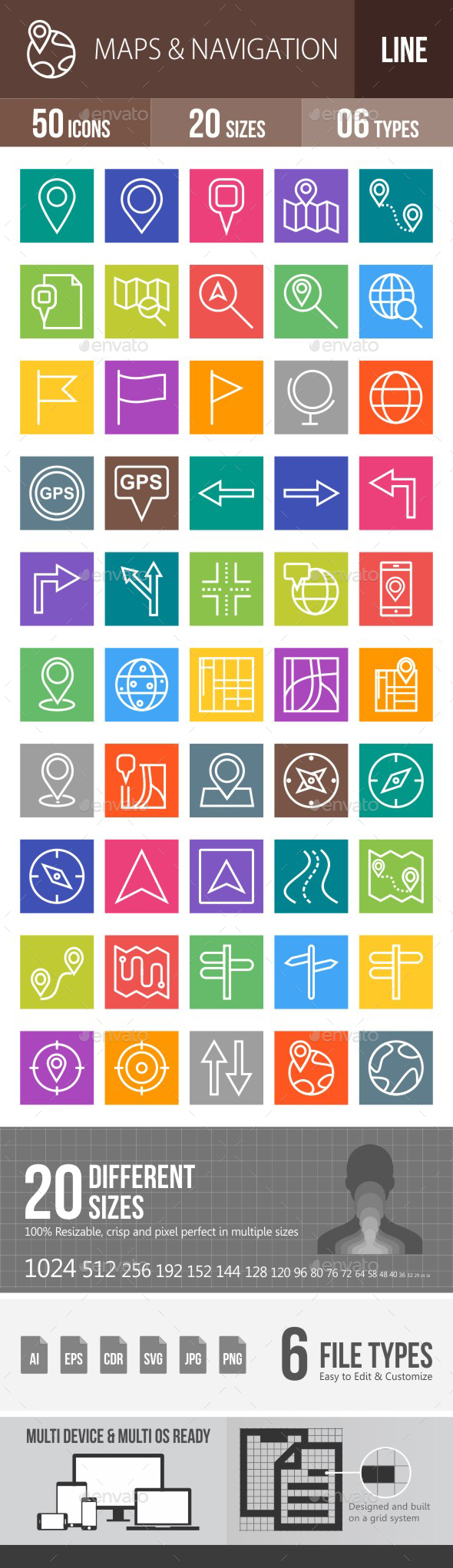 Maps & Navigation Line Multicolor Icons - Icons