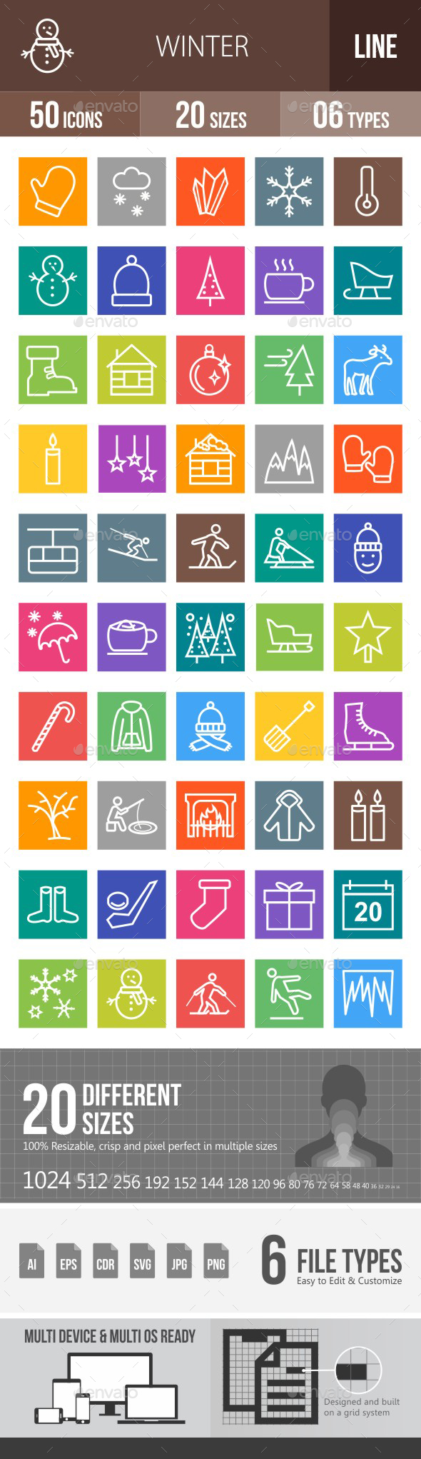 Winter Line Multicolor Icons - Icons
