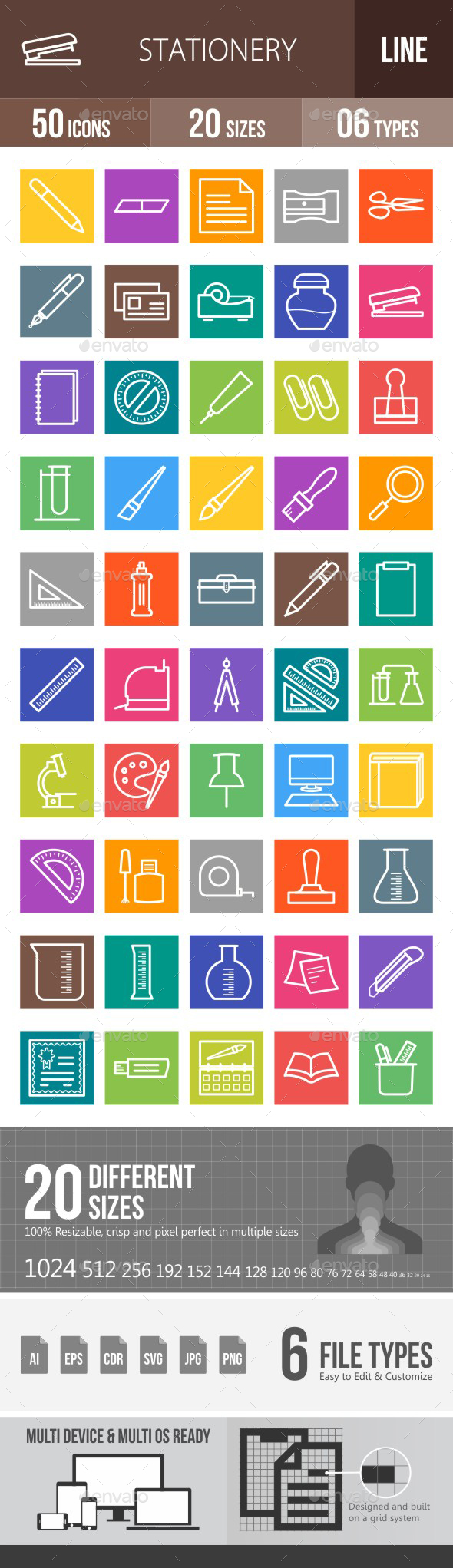 Stationery Line Multicolor Icons - Icons