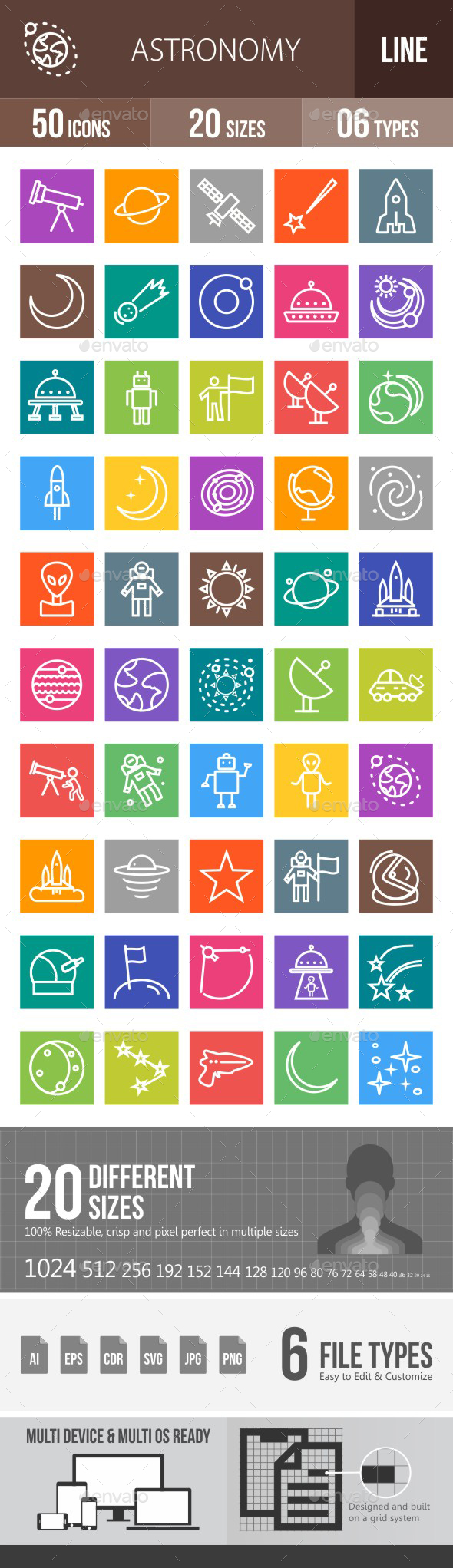 Astronomy Line Multicolor Icons - Icons