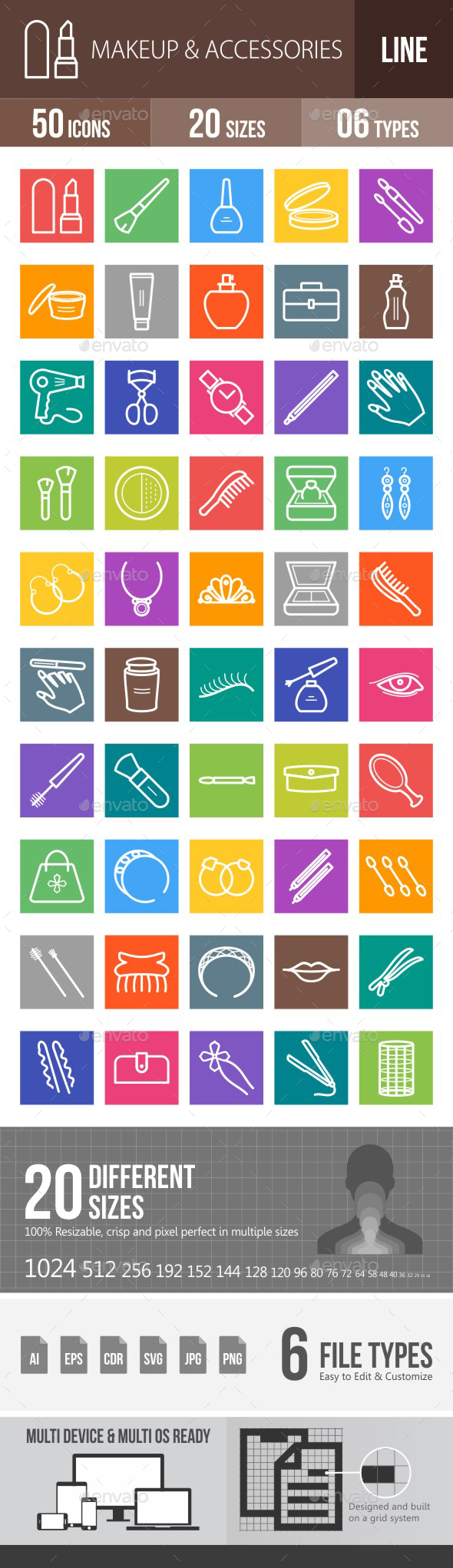 Makeup & Accessories Line Multicolor Icons - Icons
