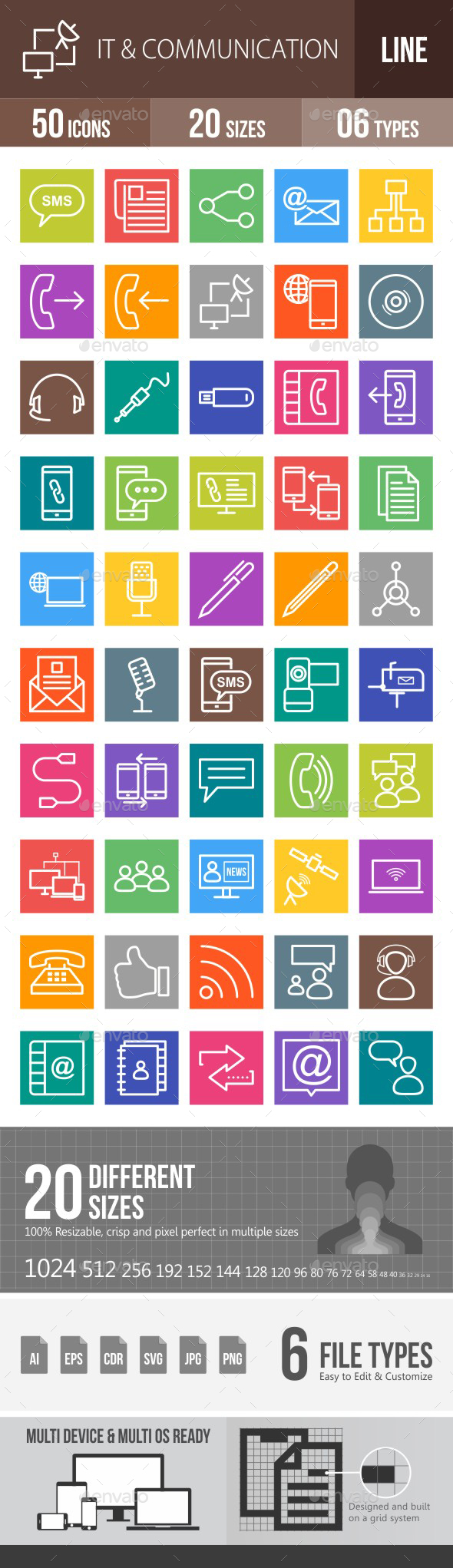 IT & Communication Line Multicolor Icons - Icons