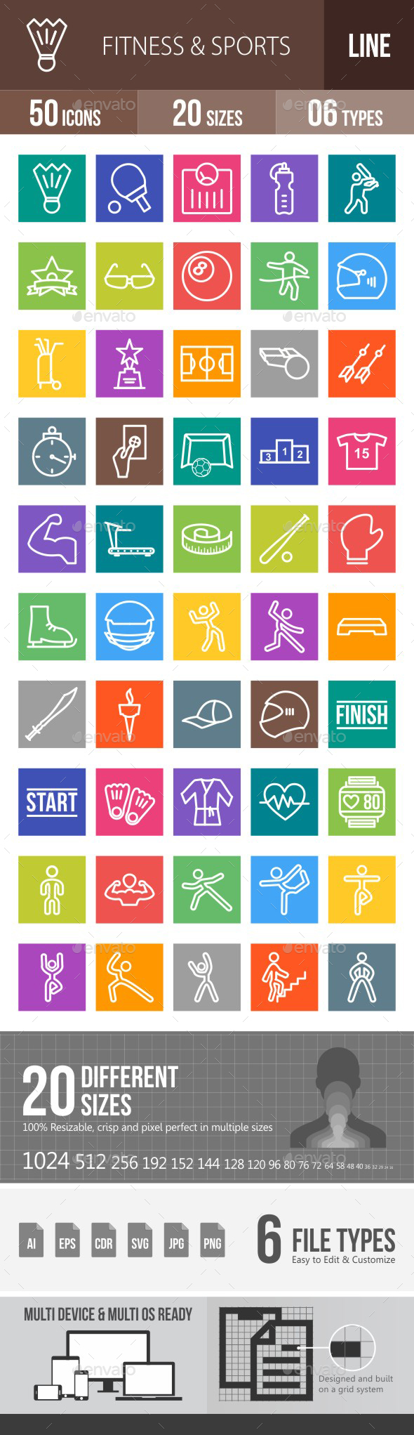 Fitness & Sports Line Multicolor Icons - Icons