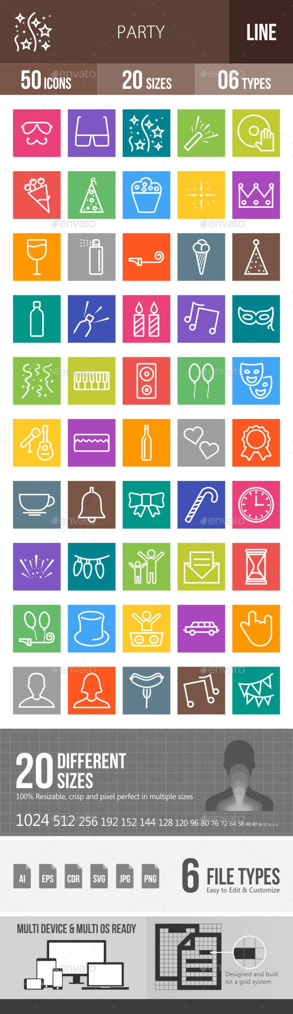 Party Line Multicolor Icons - Icons