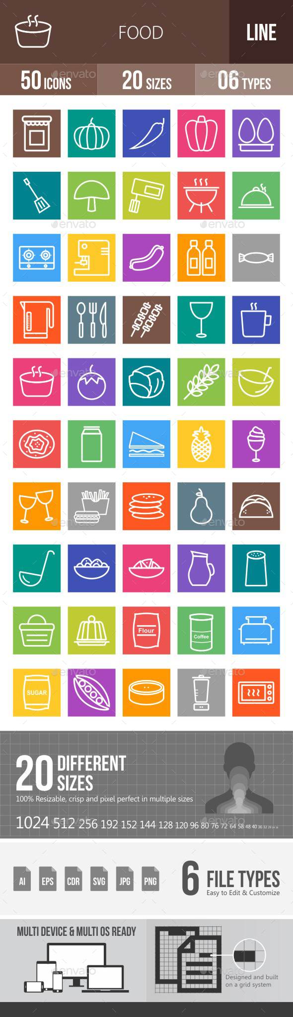Food Line Multicolor Icons - Icons