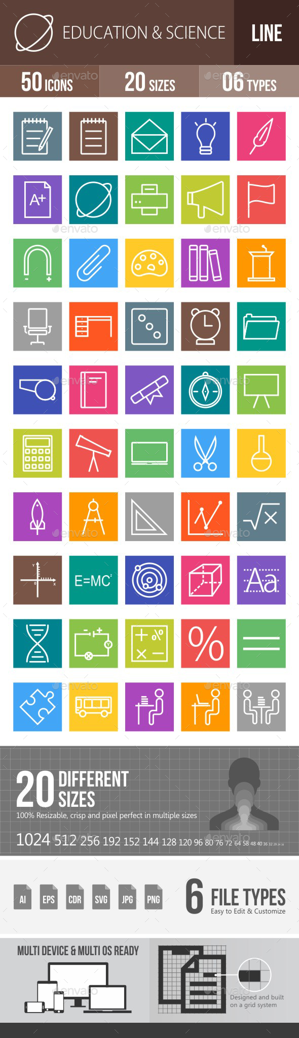 Education & Science Line Multicolor Icons - Icons