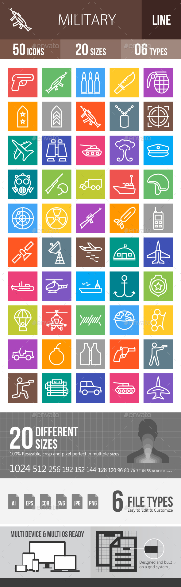 50 Military Line Multicolor B/G Icons - Icons