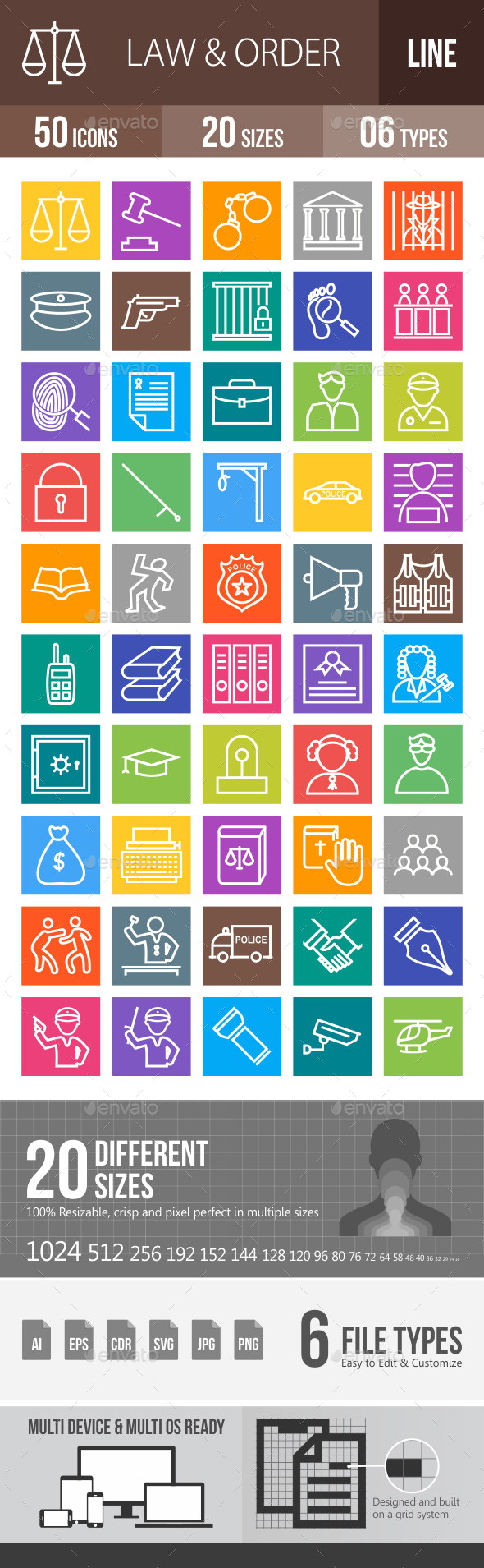 50 Law & Order Line Multicolor B/G Icons - Icons