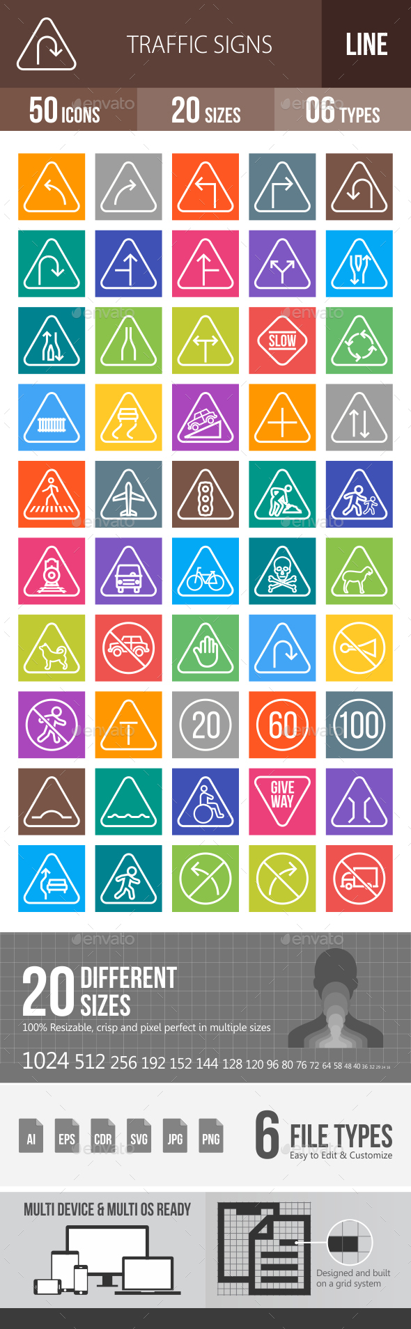 50 Traffic Signs Line Multicolor B/G Icons - Icons