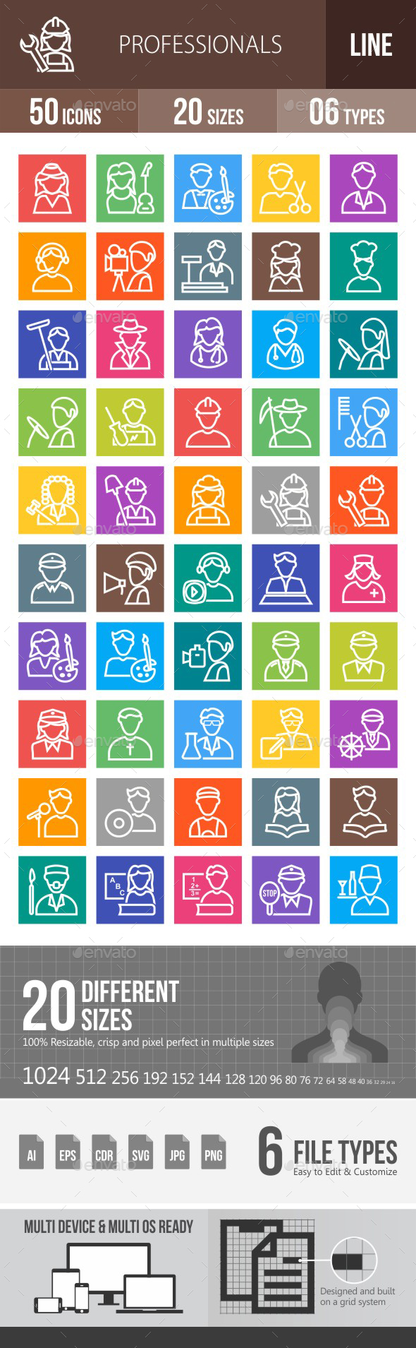 50 Professionals Line Multicolor B/G Icons - Icons