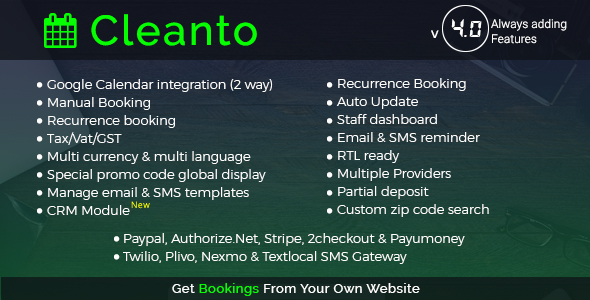 Cleanto - Online Bookings for Cleaning Businesses - CodeCanyon Item for Sale