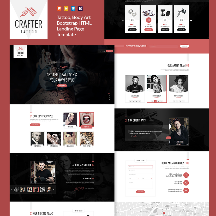 Crafter - Tattoo Bootstrap Landing Page Template - 1