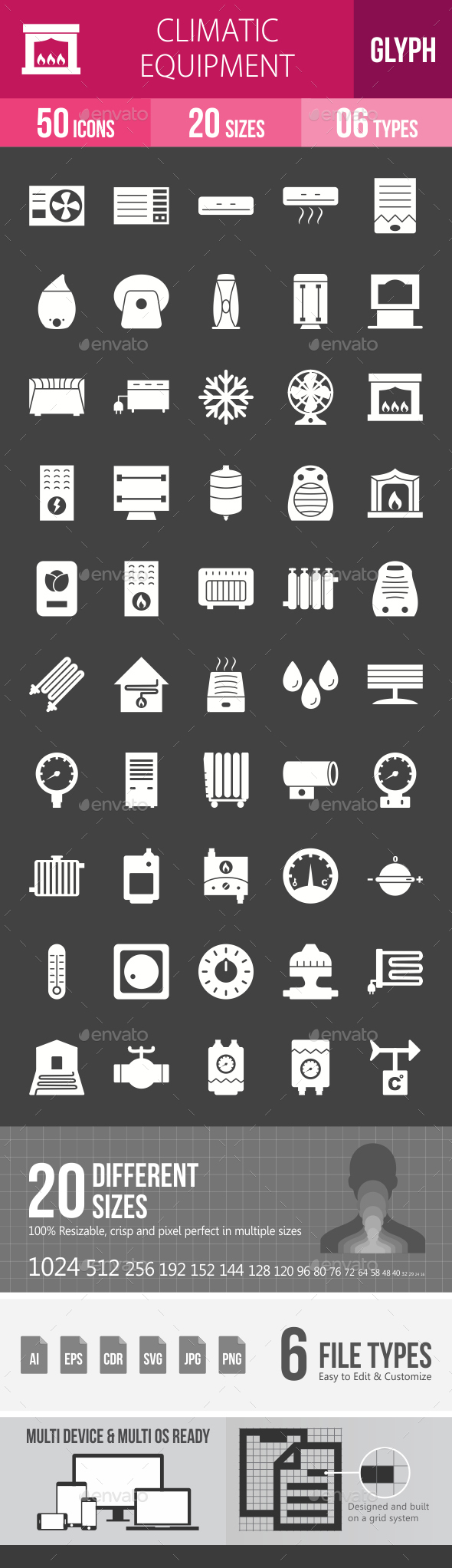 Climatic Equipment Glyph Inverted Icons - Icons