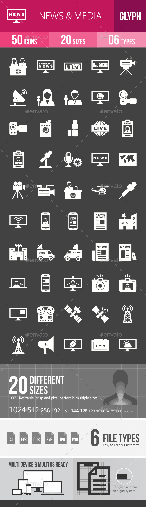News & Media Glyph Inverted Icons - Icons