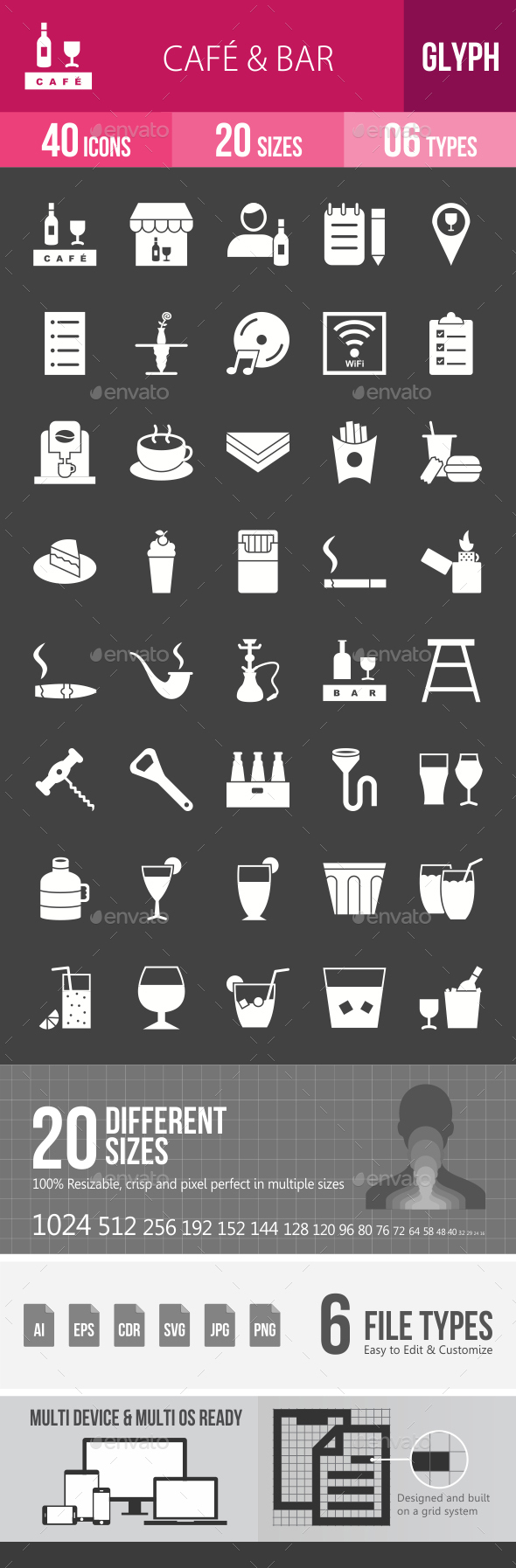 Cafe & Bar Glyph Inverted Icons - Icons