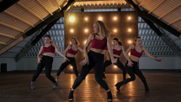 Silhouettes of Dancing Girls. Go-go Dance. Dance Performance of Pretty ...