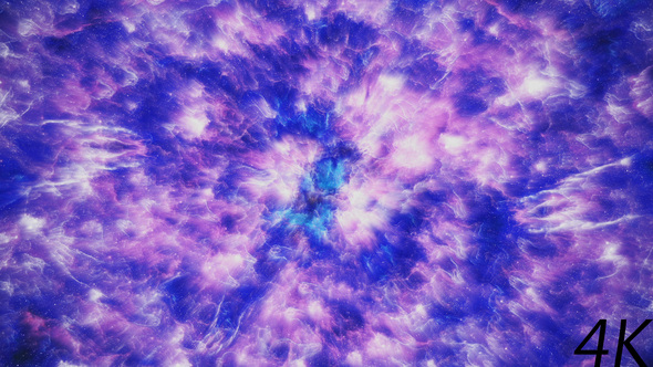 Flying Through Abstract Colorful Purple Nebula in Deep Space