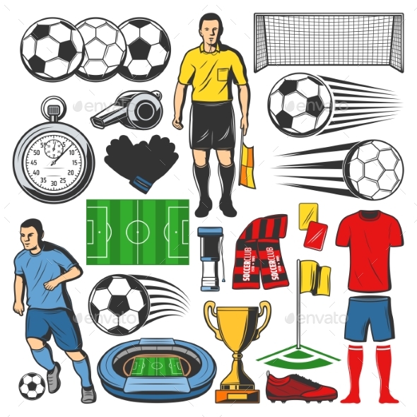 Vector Items of Football or Soccer Sport - Sports/Activity Conceptual