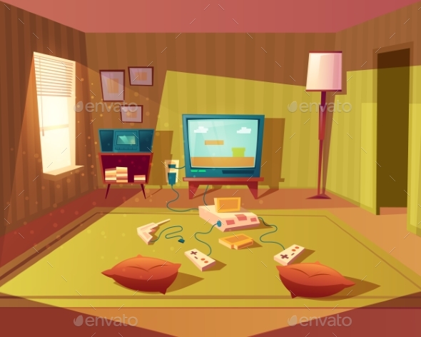 Vector Cartoon Interior of Playroom for Children - Backgrounds Decorative