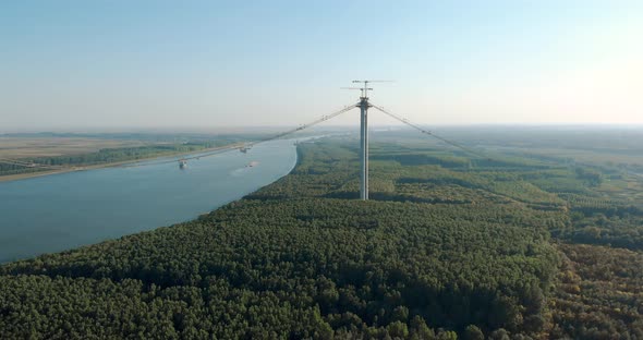 Braila Suspension Bridge Under Construction Over Danube River In Romania alt