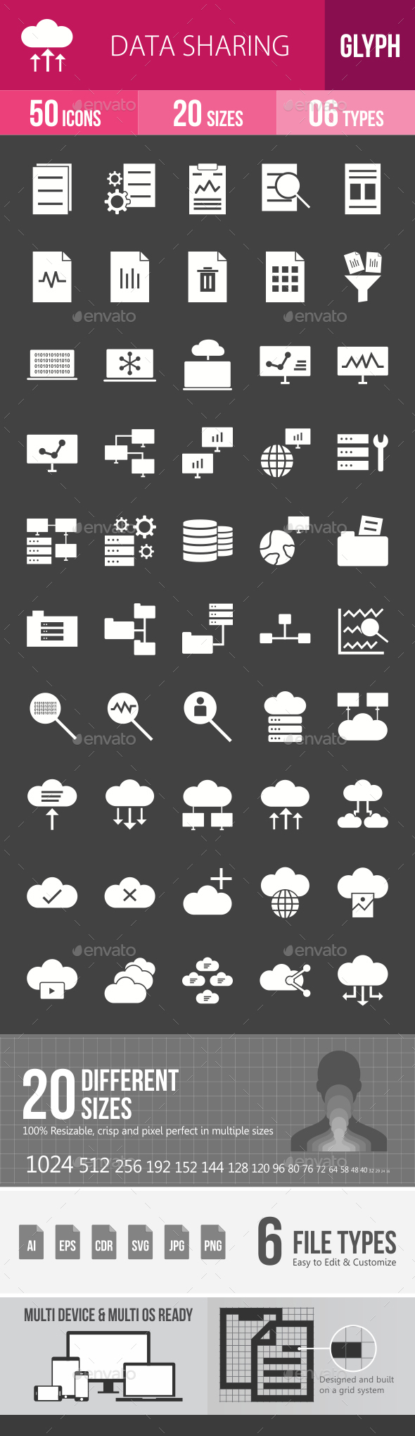 Data Sharing Glyph Inverted Icons - Icons