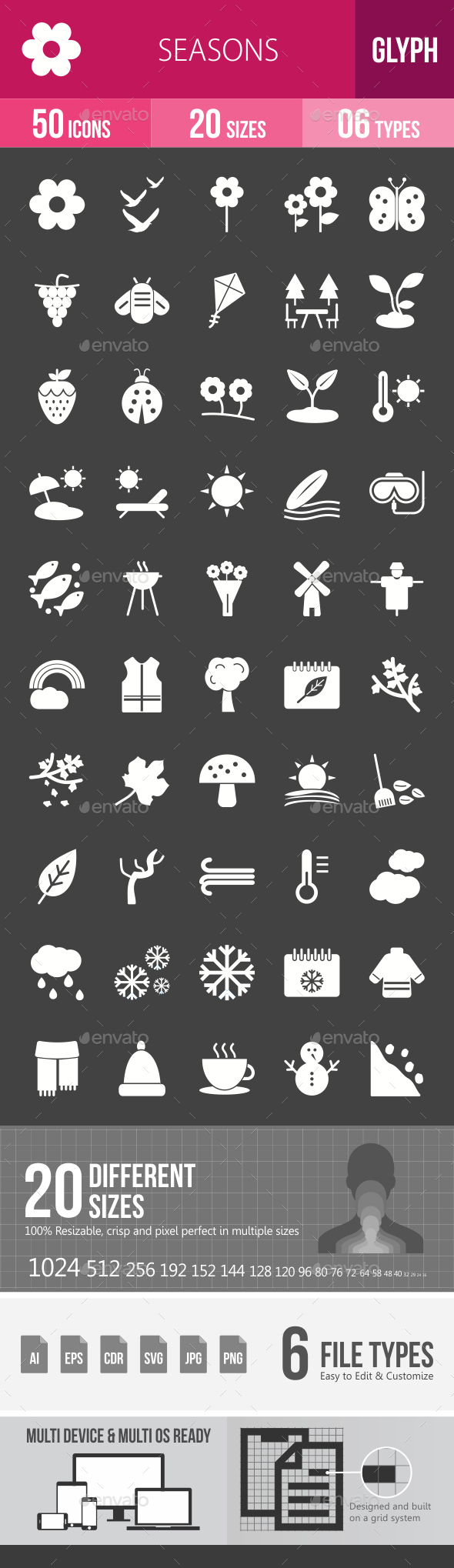 Seasons Glyph Inverted Icons - Icons