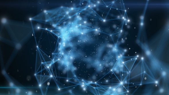 Binary Code Flying in an Abstract Technological Tunnel with a Geometric Surface alt