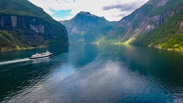 Ferry on the Geiranger Fjord, Beautiful Nature Norway. alt