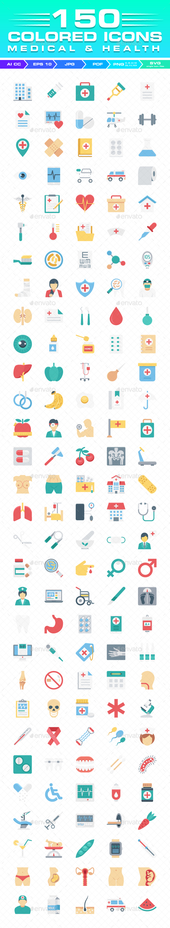Medical & Health Color Vector Icons Set - Icons