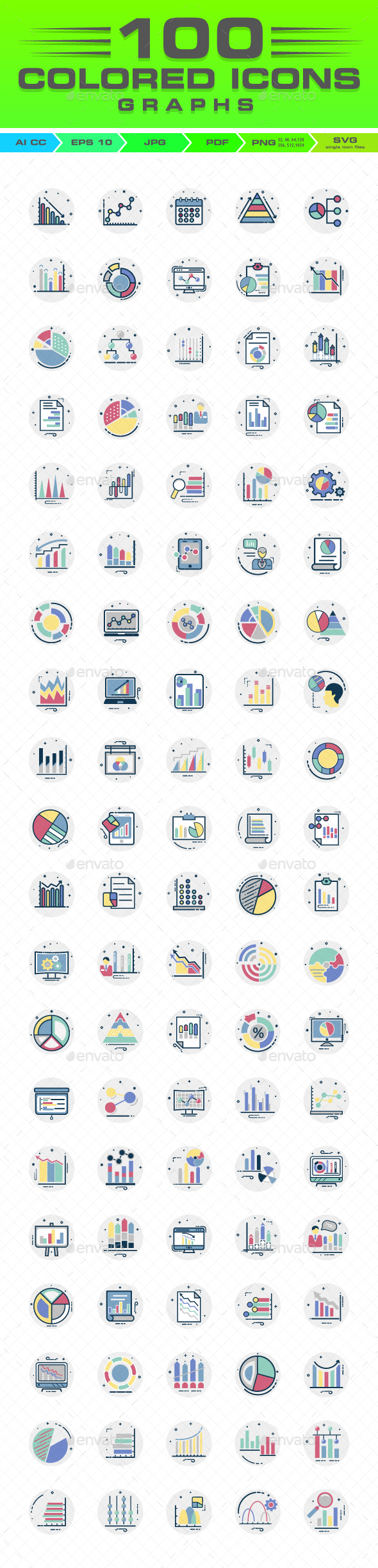 Graph Report And Diagram Color Vector Icons Set - Icons