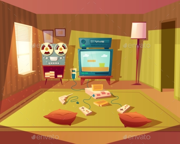 Vector Cartoon Interior of Playroom for Children - Backgrounds Decorative
