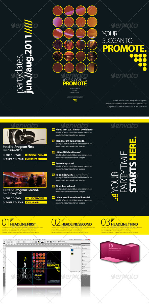 Black Club Trifold Brochure InDesign Template - Corporate Brochures