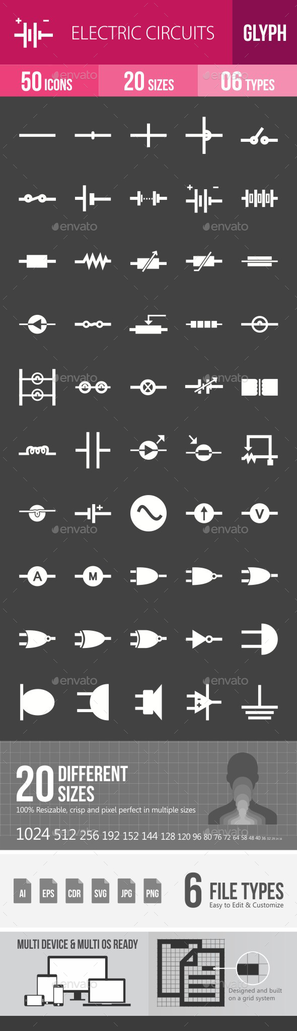 Electric Circuits Glyph Inverted Icons - Icons