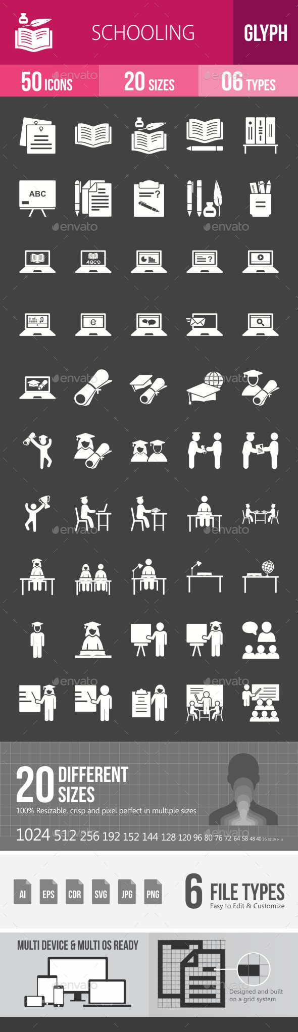 Schooling Glyph Inverted Icons - Icons