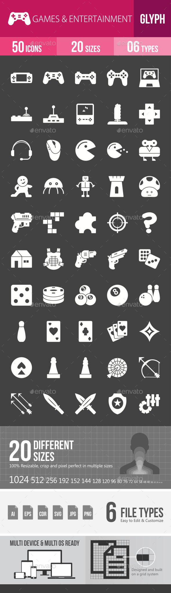 Games & Entertainment Glyph Inverted Icons - Icons