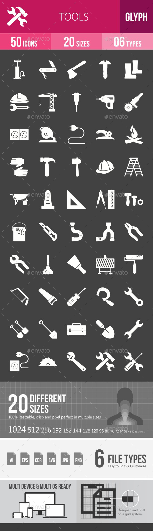 Tools Glyph Inverted Icons - Icons