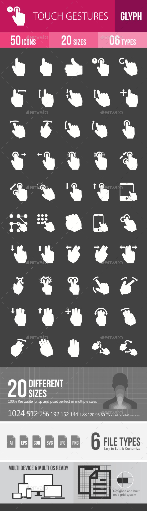 Touch Gestures Glyph Inverted Icons - Icons