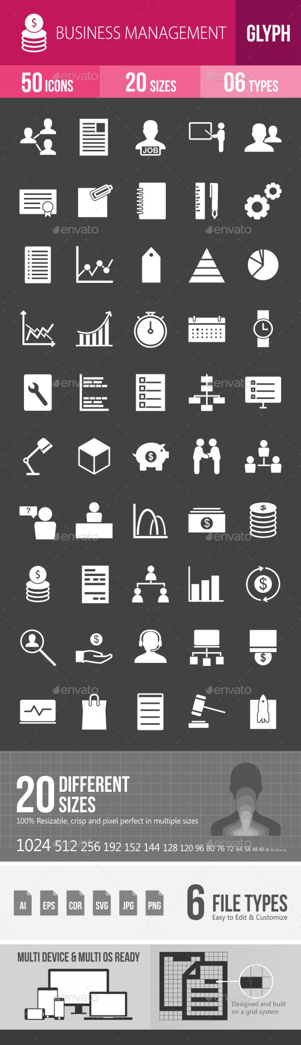 Business Management Glyph Inverted Icons - Icons