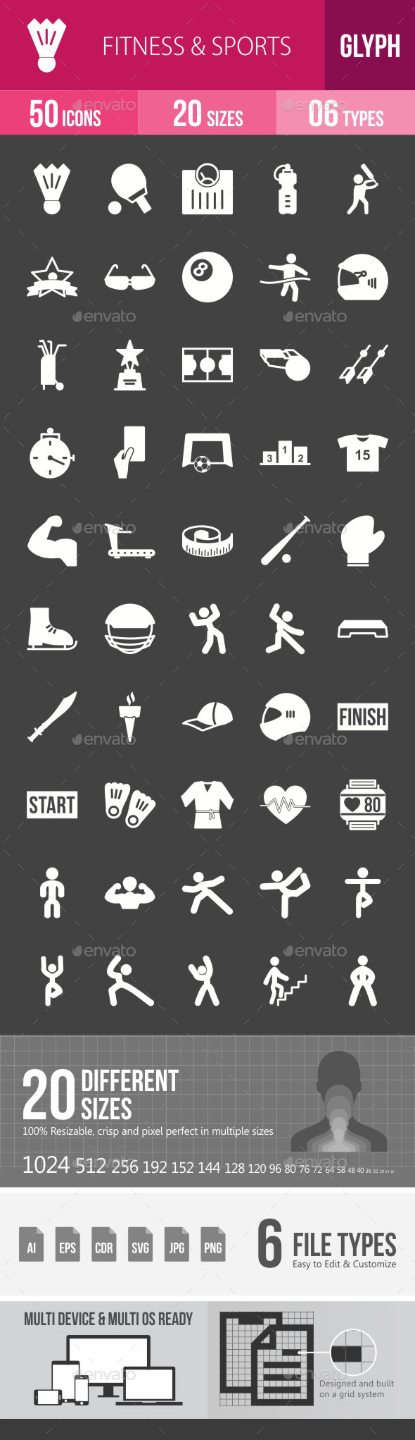 Fitness & Sports Glyph Inverted Icons - Icons